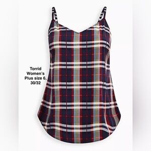 Torrid women’s plus size 6, 30/32 colors Navy blue & red Plaid Challis Cami